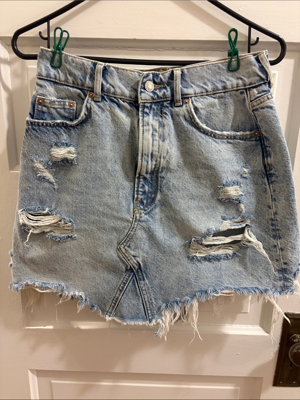 Pilcro Light Blue Distressed Denim Mini Skirt